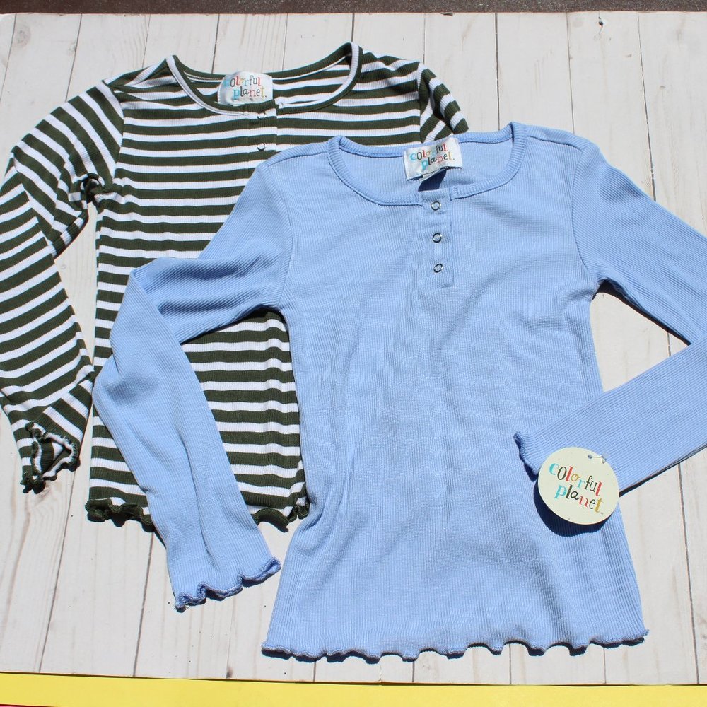 XS 4/5 Colorful Planet 2 pc Girls Henley Tops